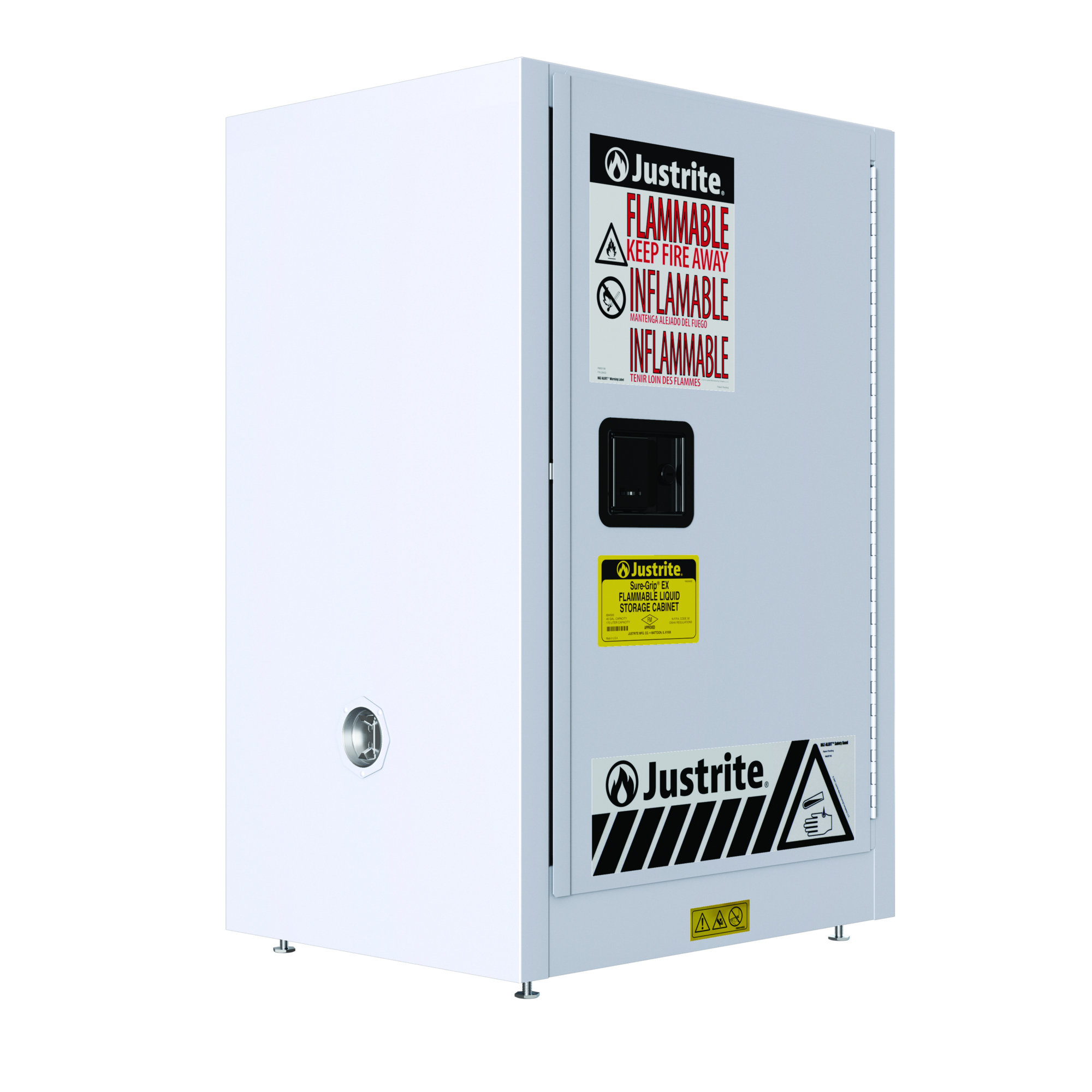Justrite Flammable Cabinet — 12 Gallon, 1 Shelf, 1 Door, Manual Close, White, Model# 891205